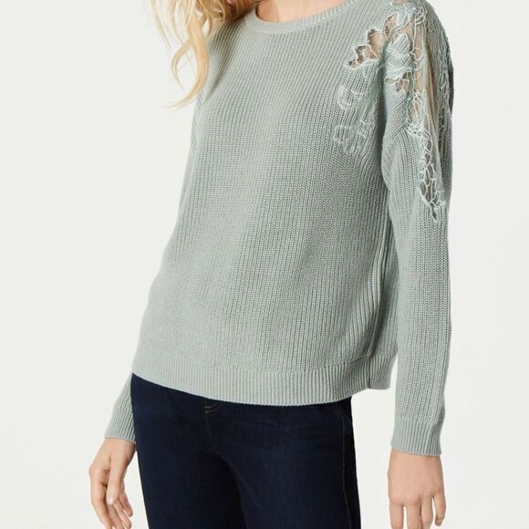 INC sage pullover lace crochet knitted sweater - Picture 1 of 7
